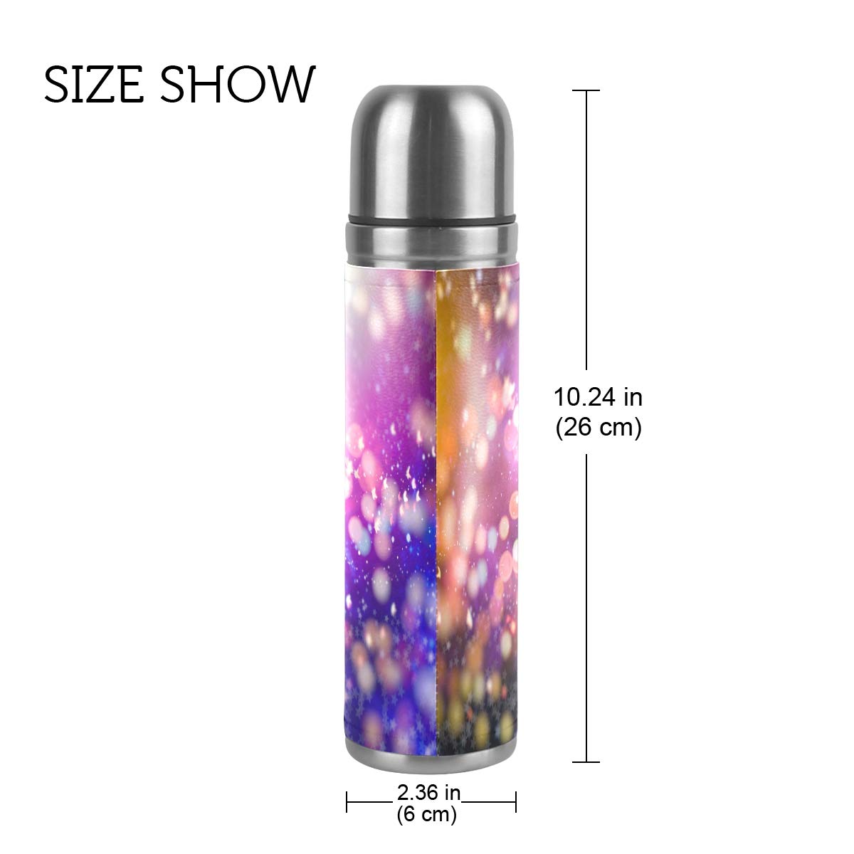 Taza de viaje de acero inoxidable con aislamiento al vacío, doble pared, a prueba de fugas, diseño abstracto, elegante, tema navideño personalizado impreso en piel auténtica, termo de 500 ml