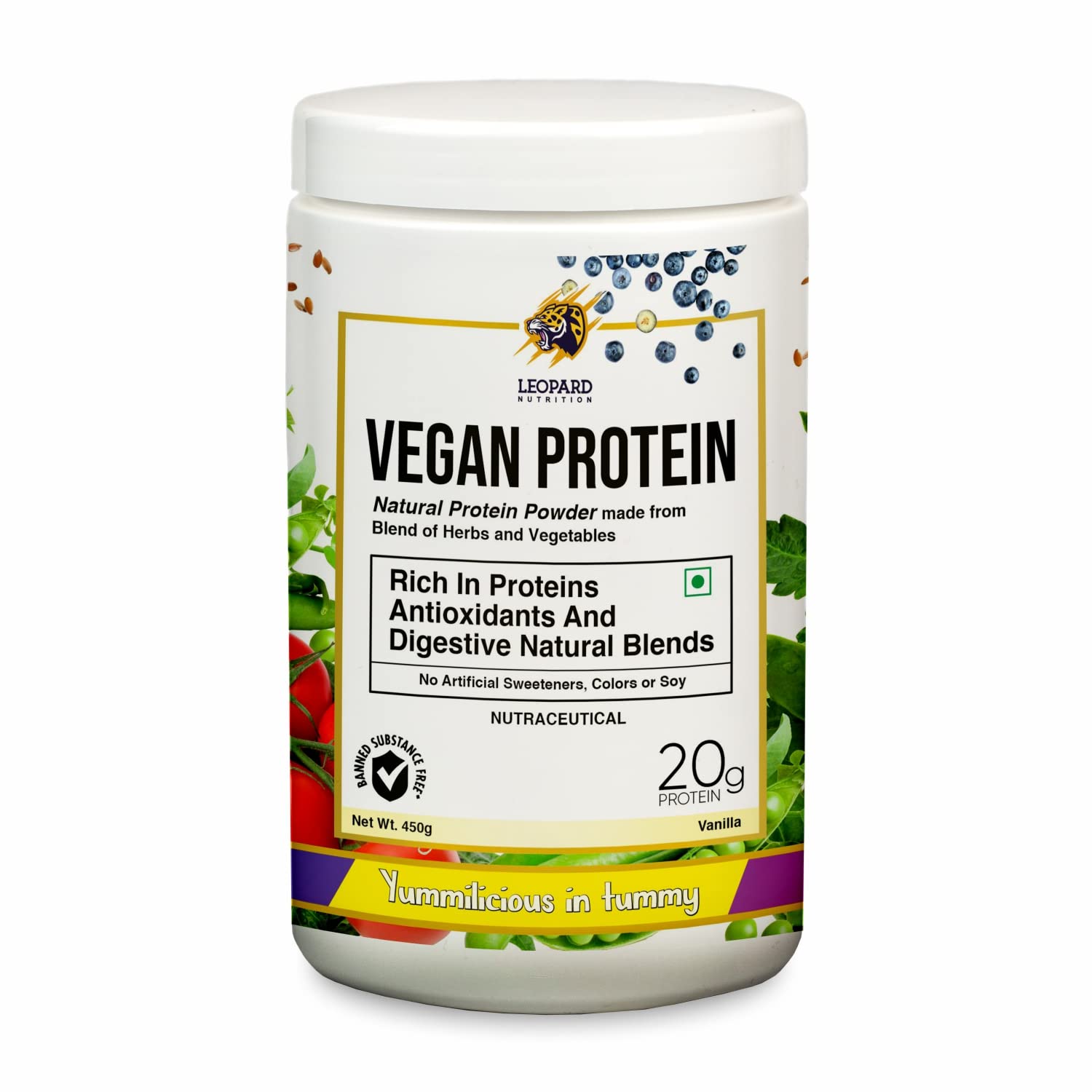 LEOPARD NUTRITION Vegan Protein Powder, 20G Organic Plant Based Protein, Superfood, Protein Shake, Low Carb, Dairy Free, Gluten Free, Soy Free, Sugar Free (Vanilla)