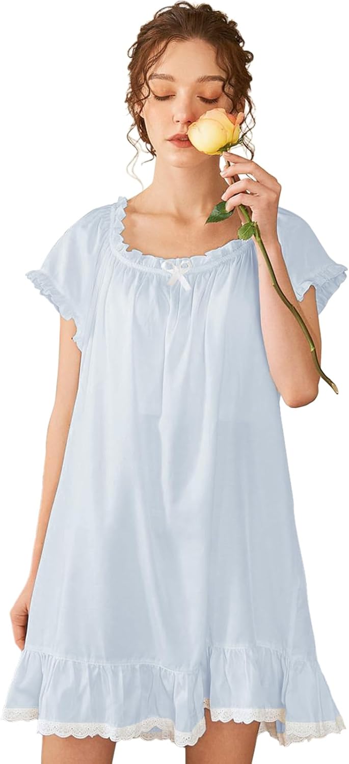 Nanxson Womens' Cotton Nightgown Short Sleeve Sleepwear Vintage Victorian Nightshirt Lounge Dress - Image 5