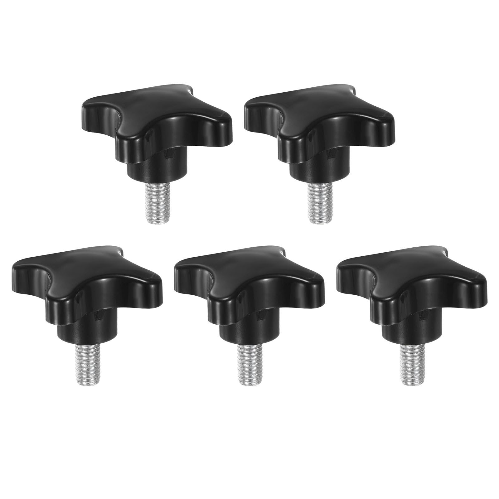 HARFINGTON 5pcs Star Clamping Knobs M10 x 16mm Metric Male Thread 60mm 4-Point Plastic Head Threaded Stud Knob Hand Tightening Thumb Screw Jig Handle, Black