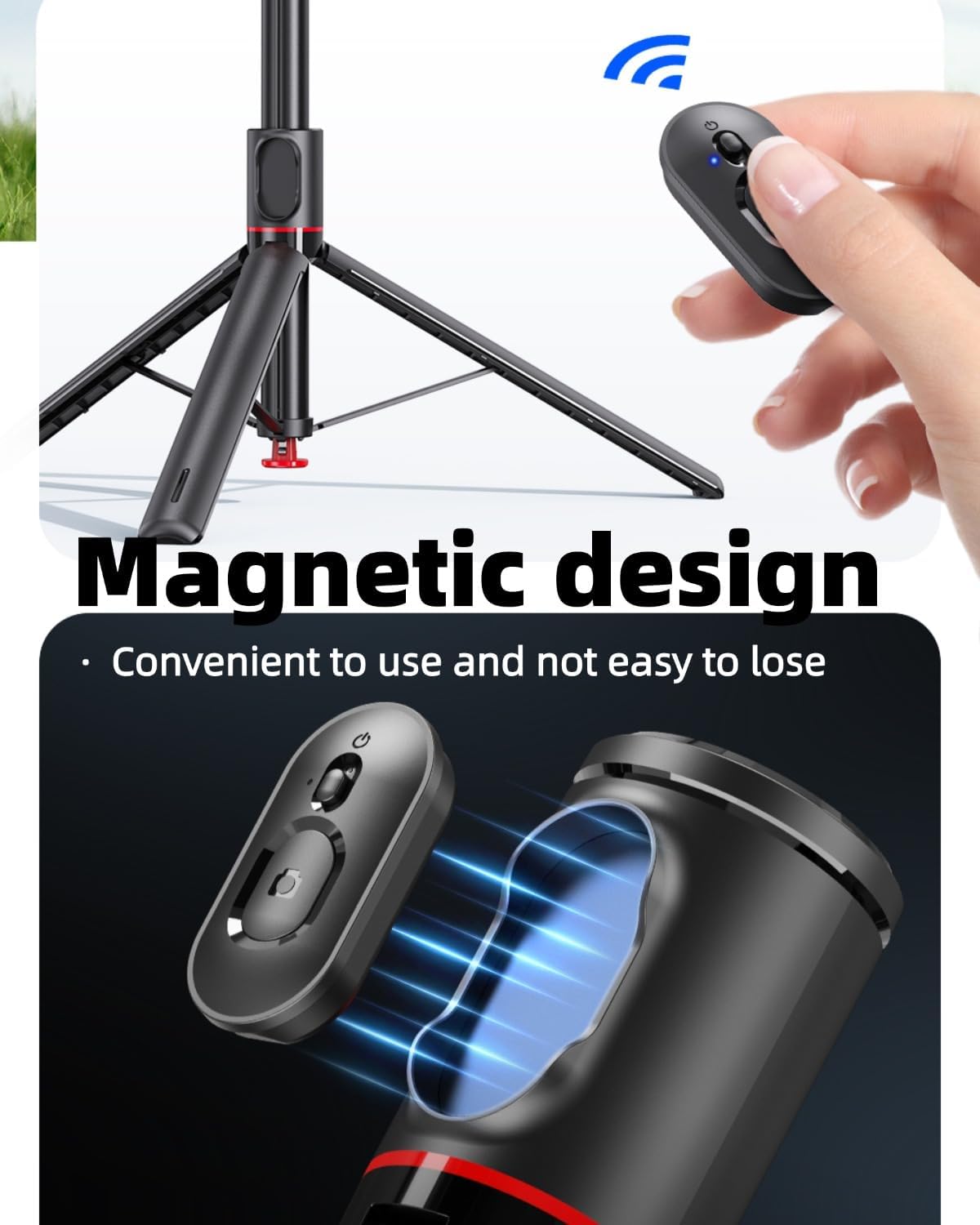 70" Automatic Pop-up Magnetic Selfie Stick, Auto-Open Tripod Stand with Remote, Compatible with Android 5.0 & iOS 5.1, 360° Rotatable, One-piece Design Portable Travel Tripod for Vlog/Video Recording