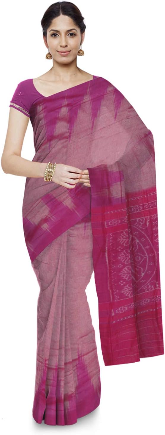 ODISHA HANDLOOM ODISHA HANDLOOM Women Sambalpuri Cotton Saree Without Blouse Piece (o 94_Pink)