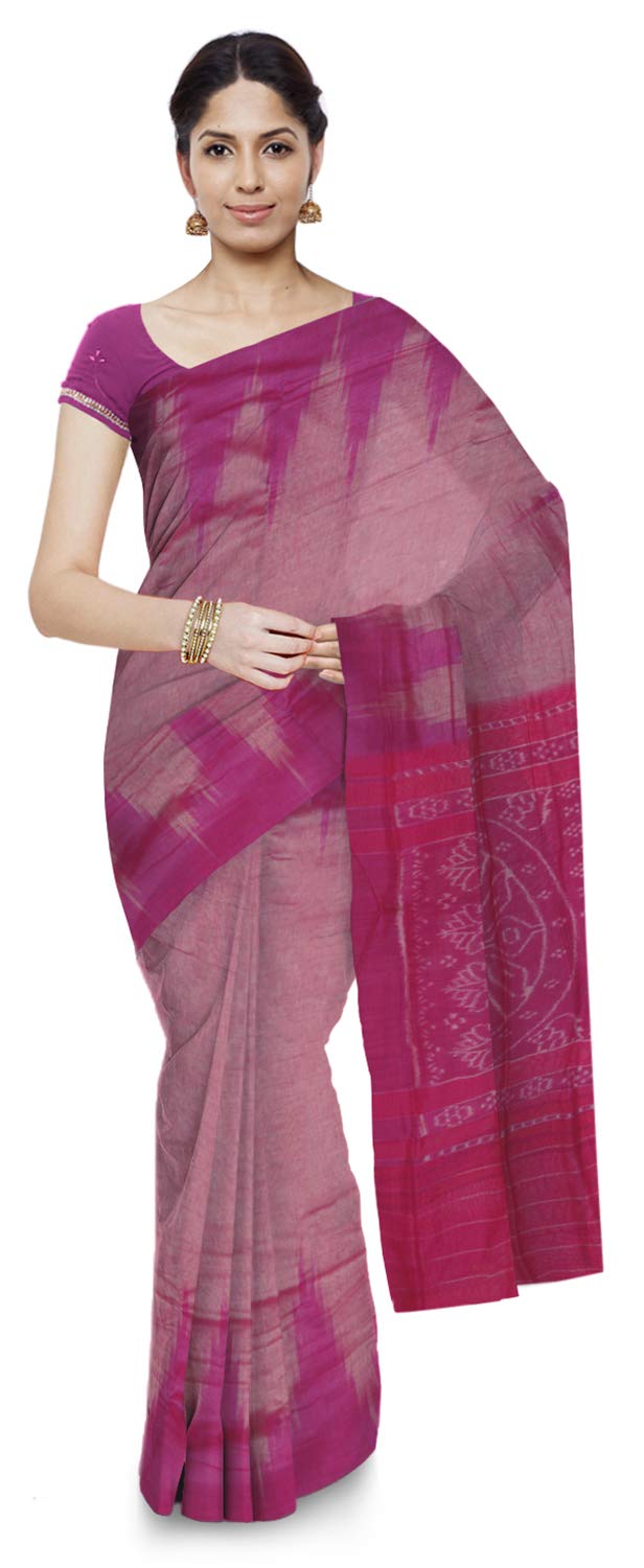 ODISHA HANDLOOM ODISHA HANDLOOM Women Sambalpuri Cotton Saree Without Blouse Piece (o 94_Pink)