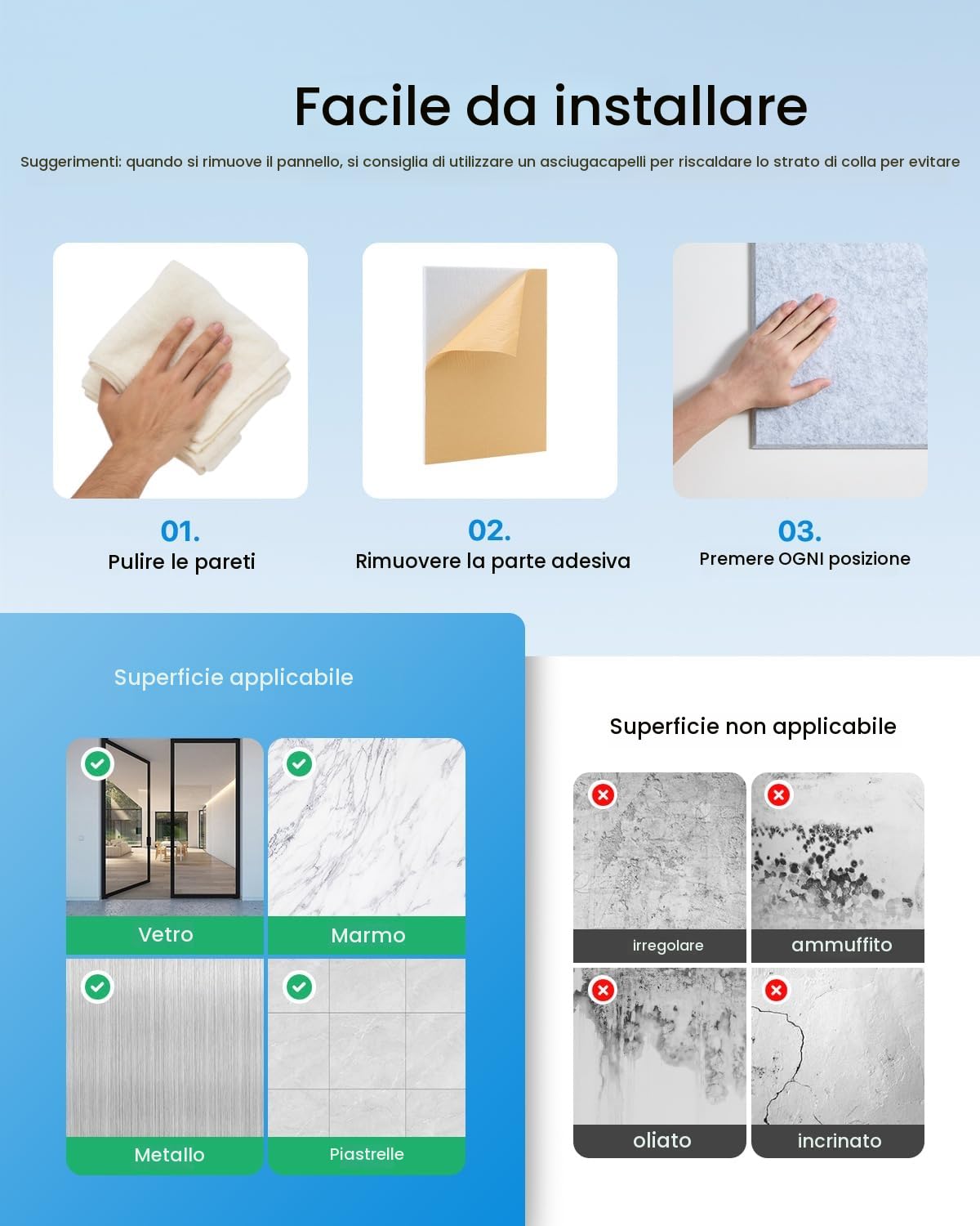 Soundsbay Pannelli Fonoassorbenti Autoadesivi 12 Pezzi Bianco 30x40x0.9cm | Isolamento acustico ad alta densità per trattamento decorazione murale, Pannello fonoassorbente