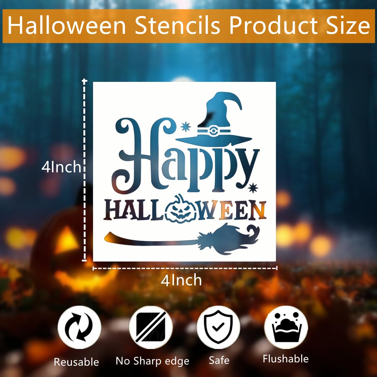 30 Pieces Halloween Stencils 4Inch Reusable and Flushable Plastic Stencils Pumpkin Witch Spider Bat Pattern Templates for Painting on Wood Burning Art - Image 3