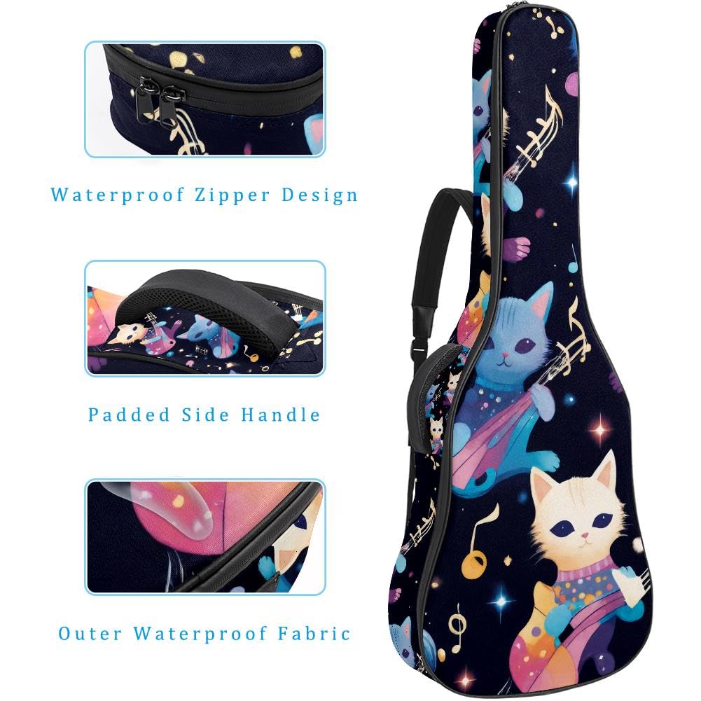 Gitarrentasche, volle Größe, 99 cm, 101,6 cm, 104,1 cm, für Akustikgitarre, Konzertgitarre, 10 mm dick, gepolstert, Regenbogen-Musiknoten-Gitarrenkoffer, wasserdicht, mit Tasche