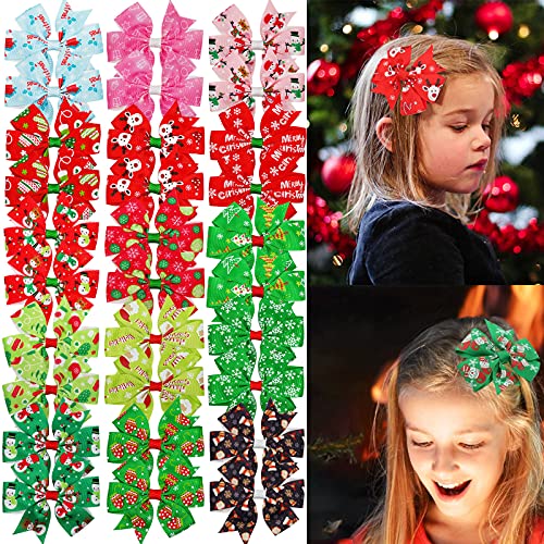 Qearl 30 Pcs Christmas Hair Bows with Alligator Clips Christmas Grosgrain Ribbon Hair Barrettes Party Hair Accessories for Girls Toddlers Kids