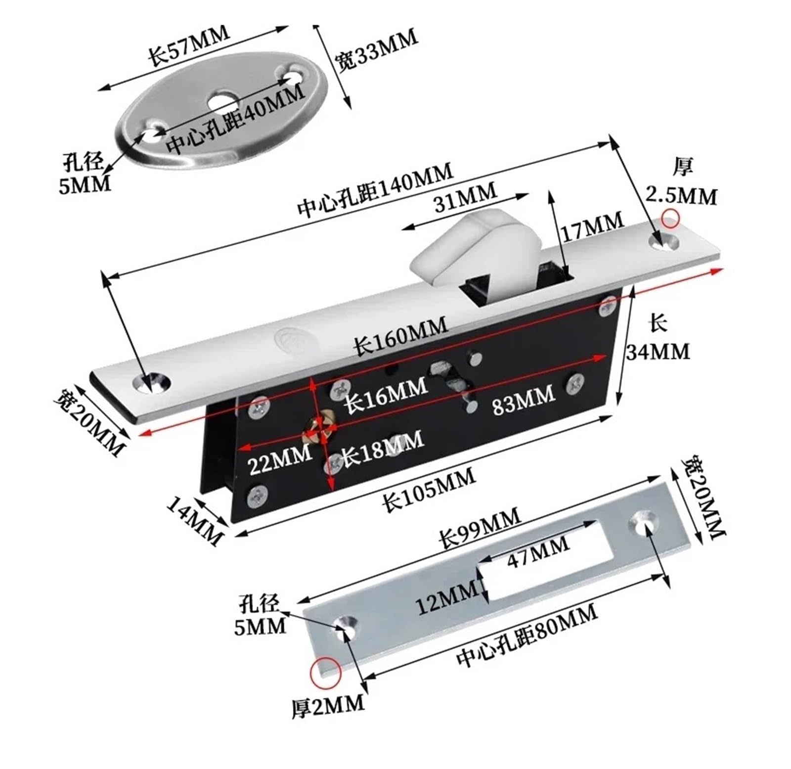 1 zestaw haków do drzwi przesuwnych ze stopu aluminium (40 x 40 x 20 mm)