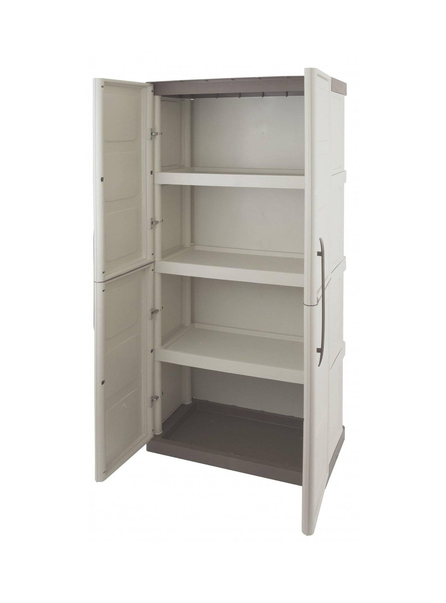 Dmora - Armadio da esterno Marchin, Mobile balcone multiuso, Armadietto outdoor 2 ante, 100% Made in Italy, Beige e Marrone, Finitura quadri, 70x39h165 cm