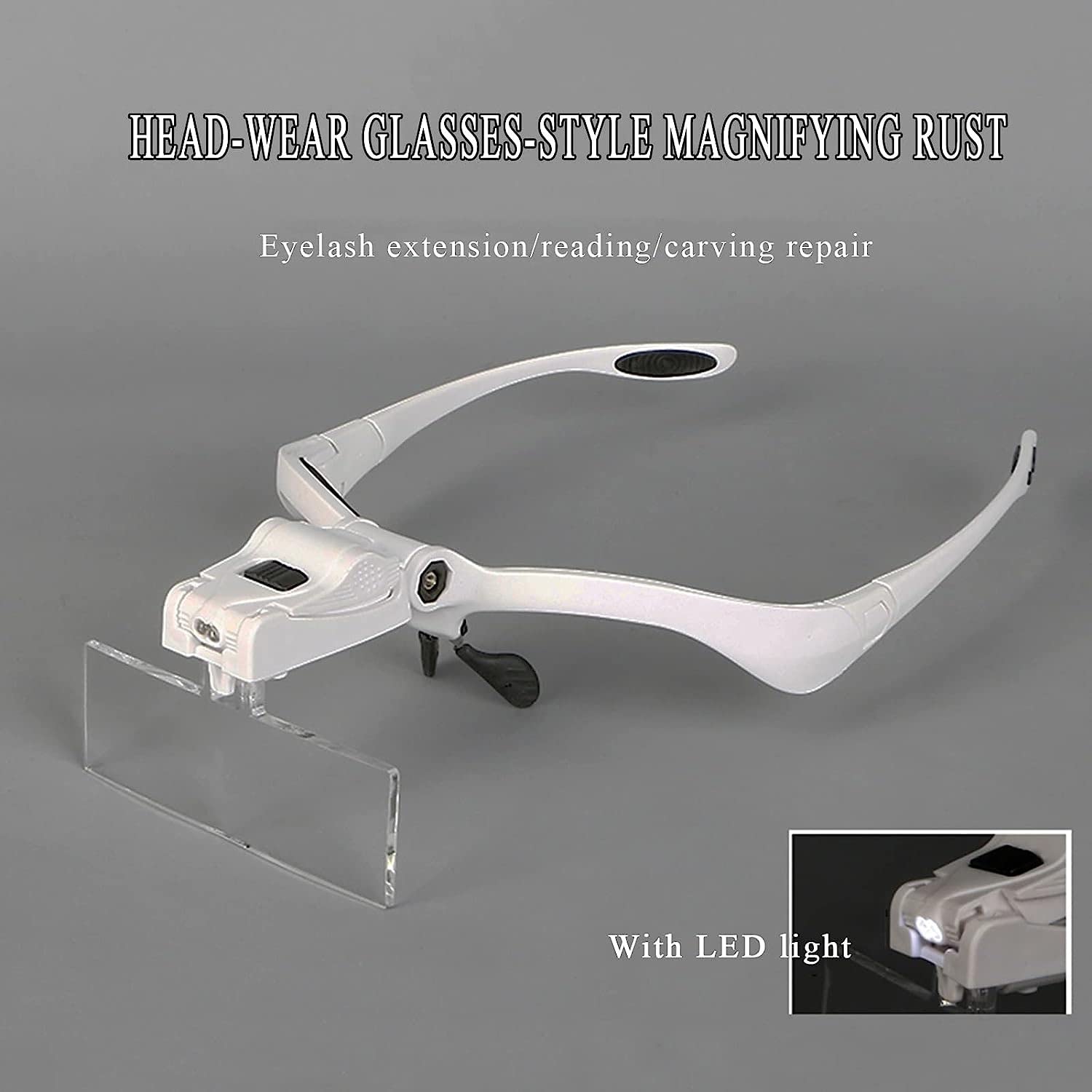 Occhiali con Lente d'Ingrandimento da Testa con 2 luci LED, Lente d'Ingrandimento con Fascia a Mani libere 5 Lenti 1.0X 1.5X 2.0X 2.5X 3.5X per Extension Ciglia