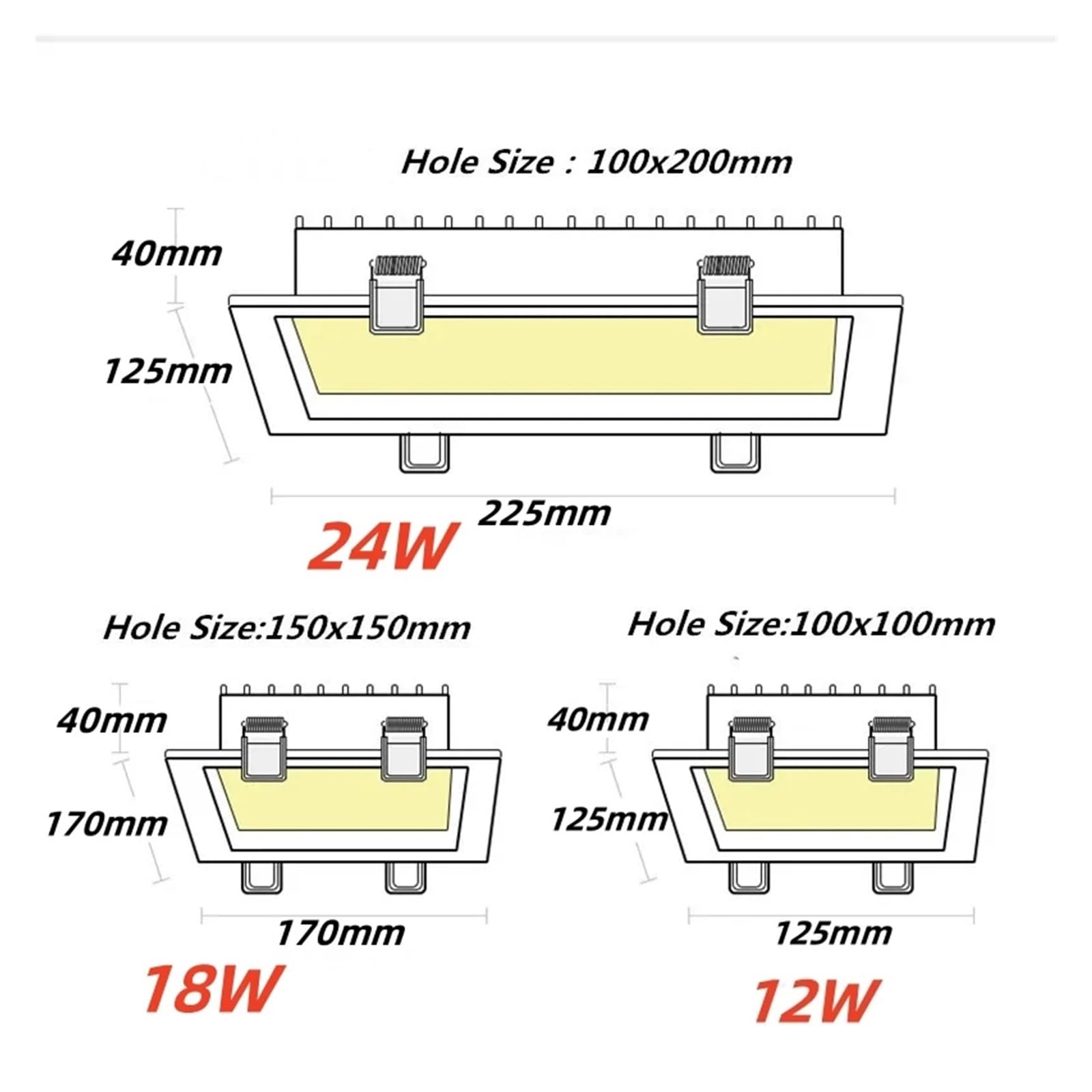 Generico zhuguiming 1 pannello LED dimmerabile da incasso downlight 12W 18W 24W faretto quadrato luce soffitto AC185V 220V 240V(WHITE,3000K_24W)