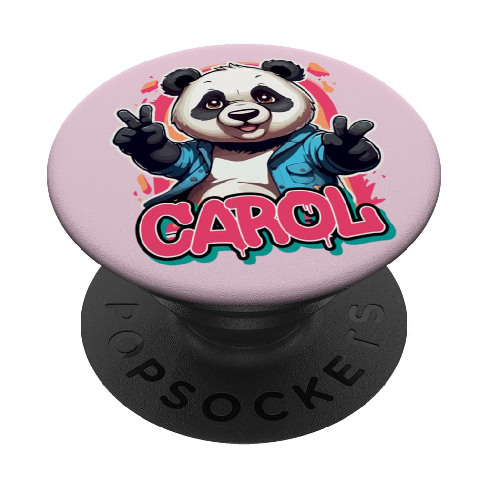 CAROL - Beautiful girl name with adorable Panda PopSockets Swappable PopGrip, Black
