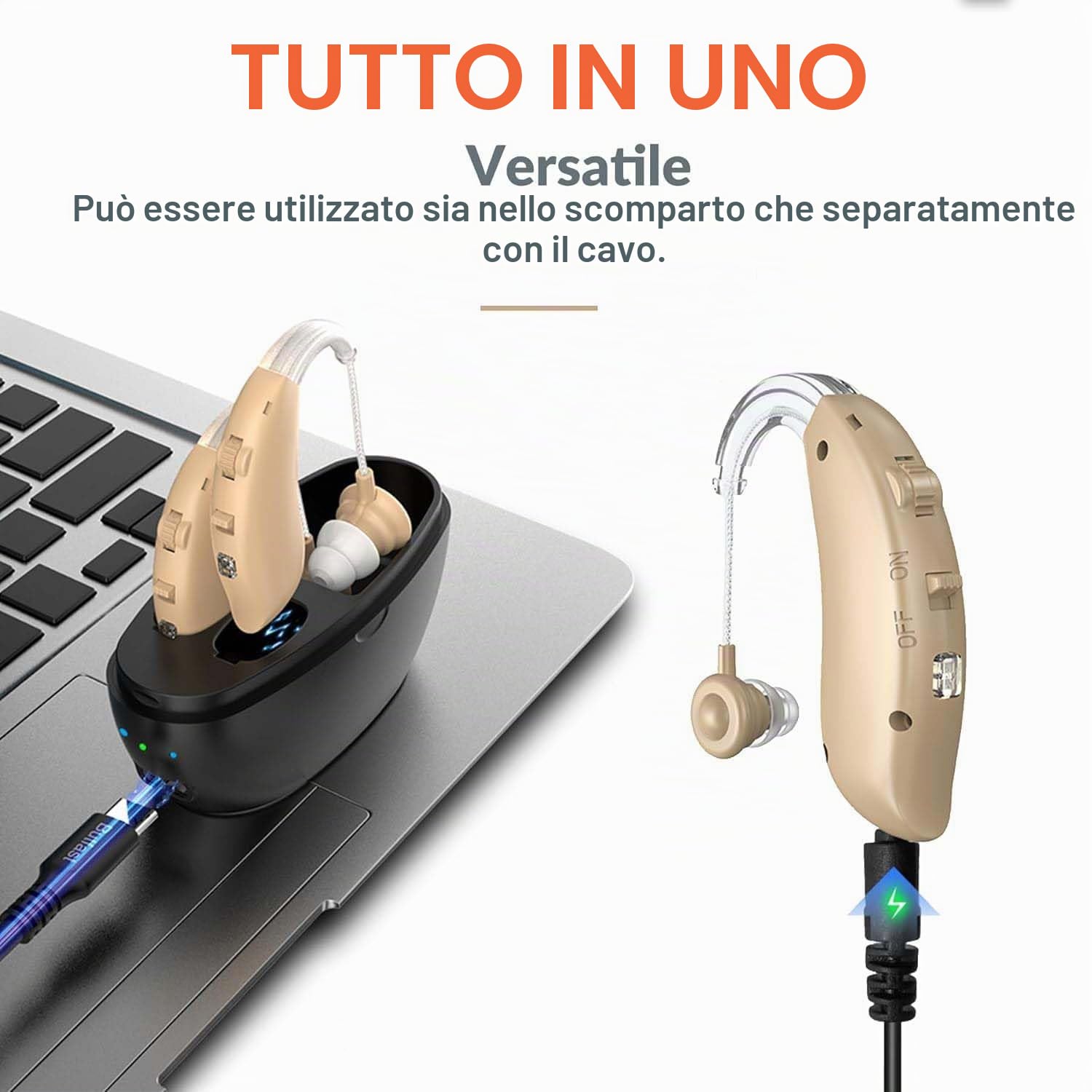 Tappi per le orecchie per anziani - BTE Tappi per le orecchie digitali intelligenti con cancellazione del rumore, quattro modalità, coppia PSAP dietro l'orecchio con controllo del volume, beige
