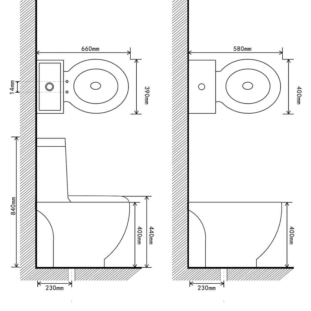 vidaXL Sanitari da Bagno Set WC e Bidè in Ceramica Bianco Vaso Water e Bidet
