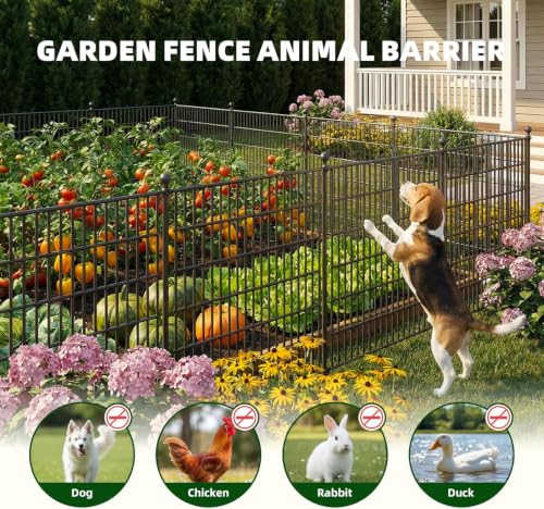 Image of 10 Panels No Dig Garden Fence with Gate,40in(H)x25.2ft(L) Metal Fence Panels, Thickened RustproofGarden Fencing, Animal Barrier for Dogs