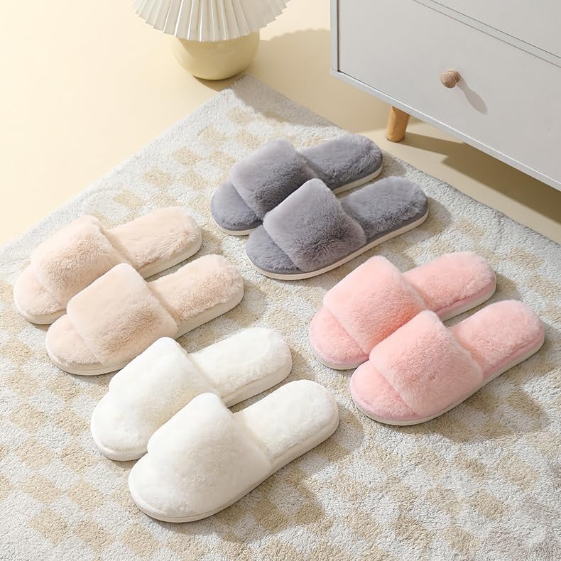 Womens Memory Foam Slippers Open Toe Fuzzy House Shoes Shower Sandals Comfy One-Strap Slides4