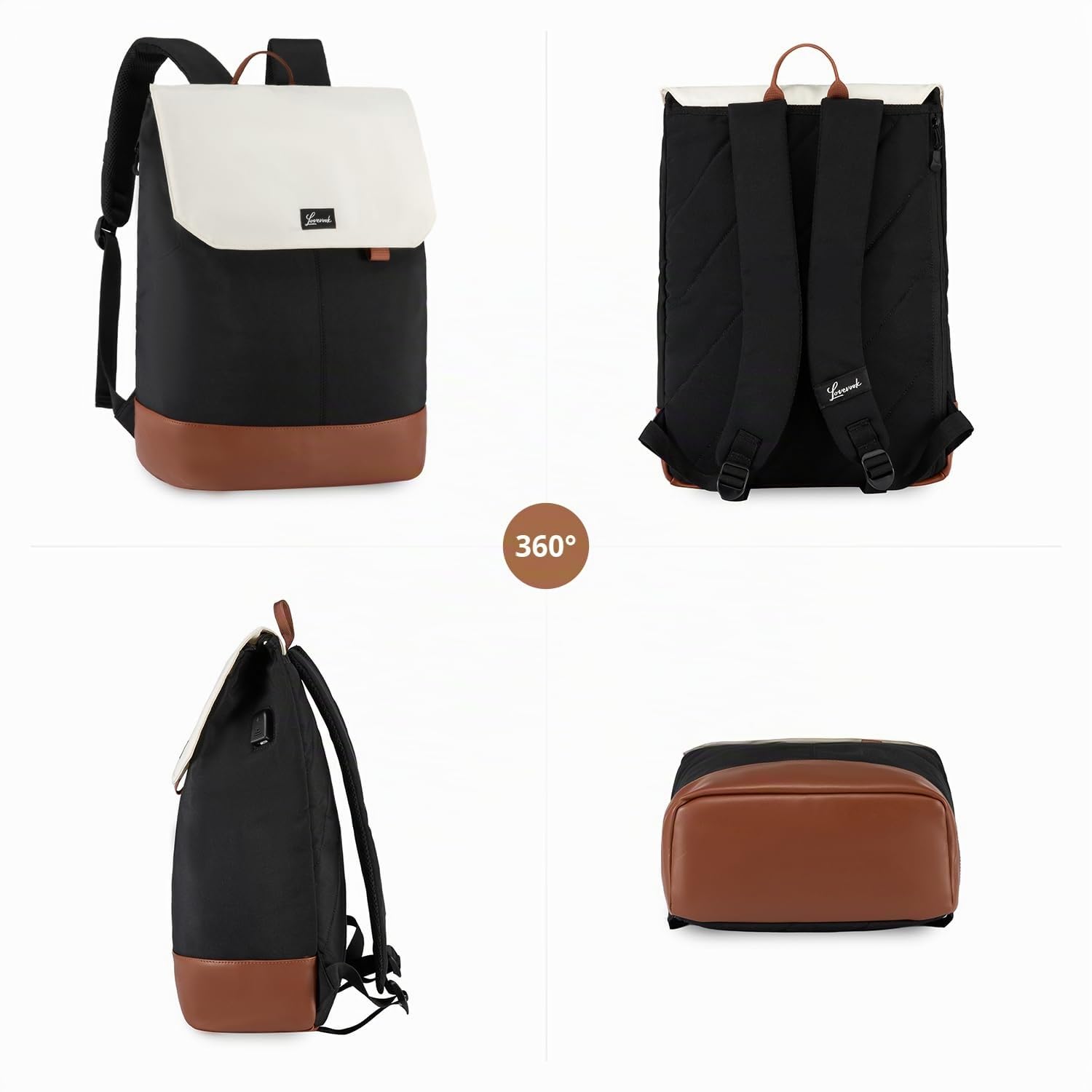 LOVEVOOK Sac a Dos Femme, 15.6 Pouces Sac à Dos Ordinateur Portable Voyage, Sac Travail Antivol pour Ordi Pc Etanche, Travel Backpack Pakkable pour Voyage Loisir Travail Affaire College École Noir