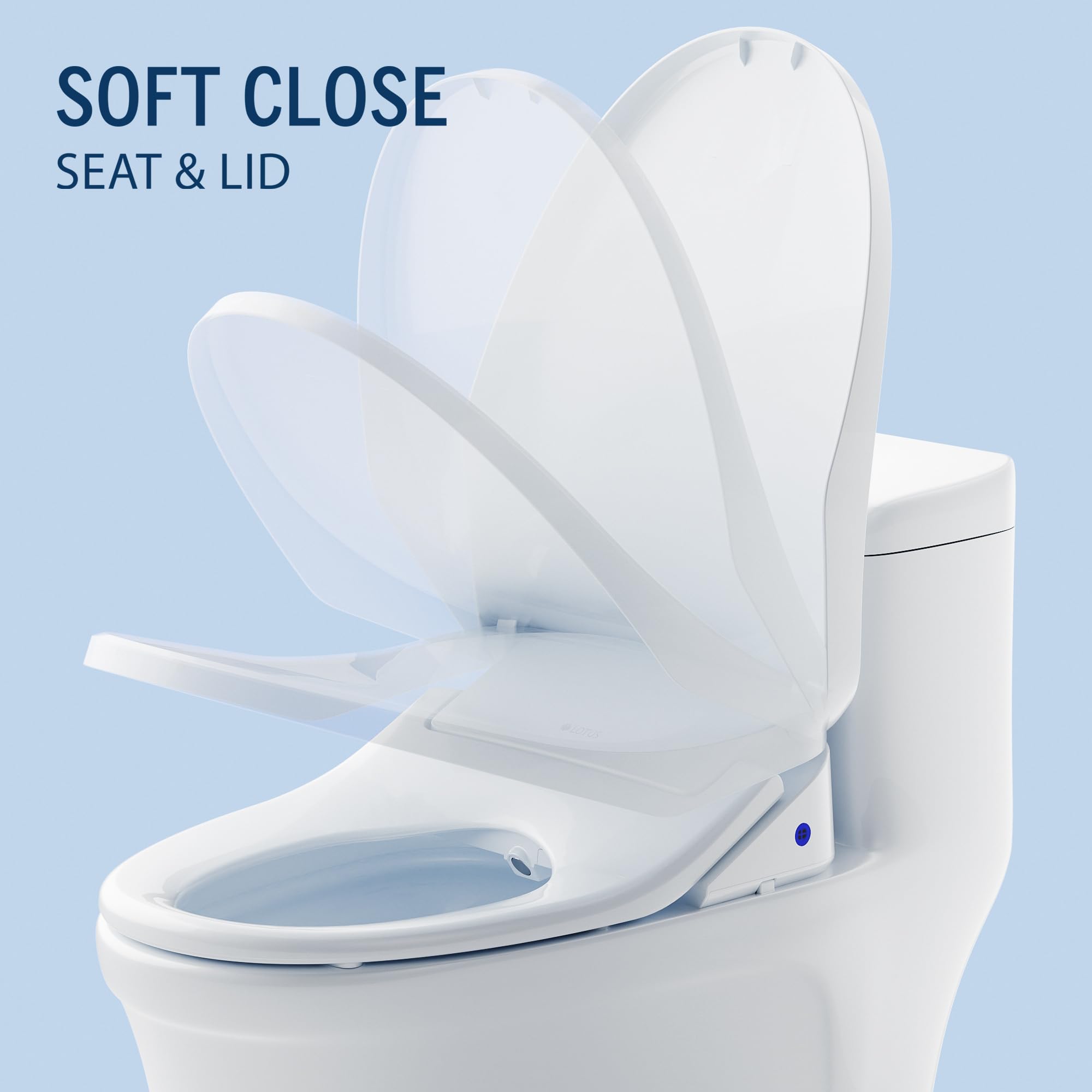 Lotus Bidet ATS-850 - Asiento de inodoro alargado con calefacción y lavado con agua tibia ajustable, panel de control lateral, boquilla de acero inoxidable, secador de aire caliente, luz nocturna