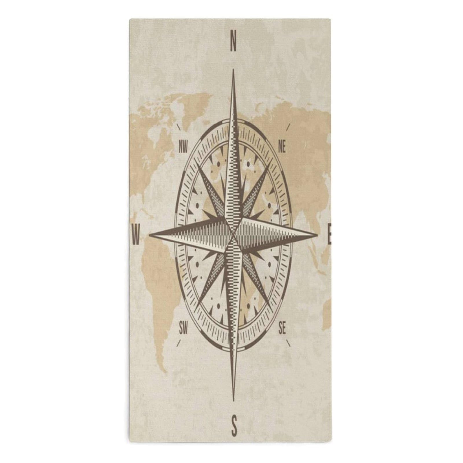 NCLQVJXZKHW Vintage Nautical Compass Old World Map Hand Towels Soft Face Towel Gym Bathroom Travel Hotel 13"x28"