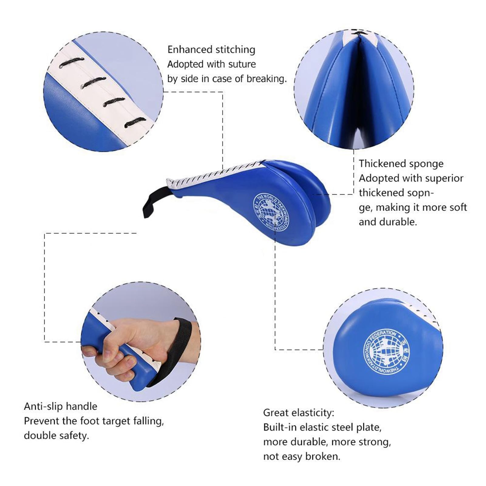 Pad per calci Taekwondo, 15x7,48x1,96 pollici Taekwondo Double Kick Train Strike Pad Cuscinetti per bersagli per calci marziali in pelle PU Racchette da punzonatura per gli amanti della boxe