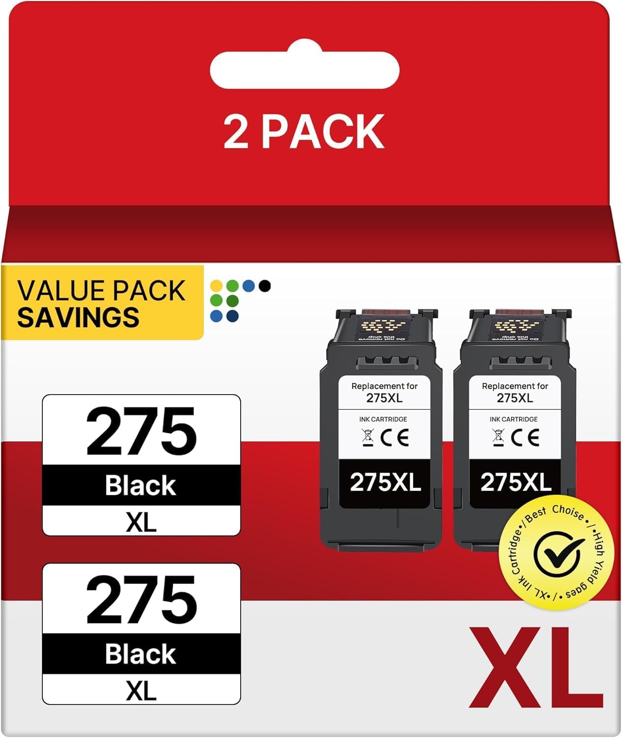 PG-275 XL Black Ink Cartridge PG-275XL for Canon 275 Black Ink 275XL Ink Cartridges for Canon Printers Pixma TR4720 TS3722 TS3500 TS3520 TS3522 TR4700 TR4722 TR4723 TS3720 (2 Black)