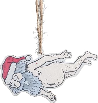 Funny Christmas Ornaments - Gross Naked Santa 3 5-Inch Wooden Ornaments