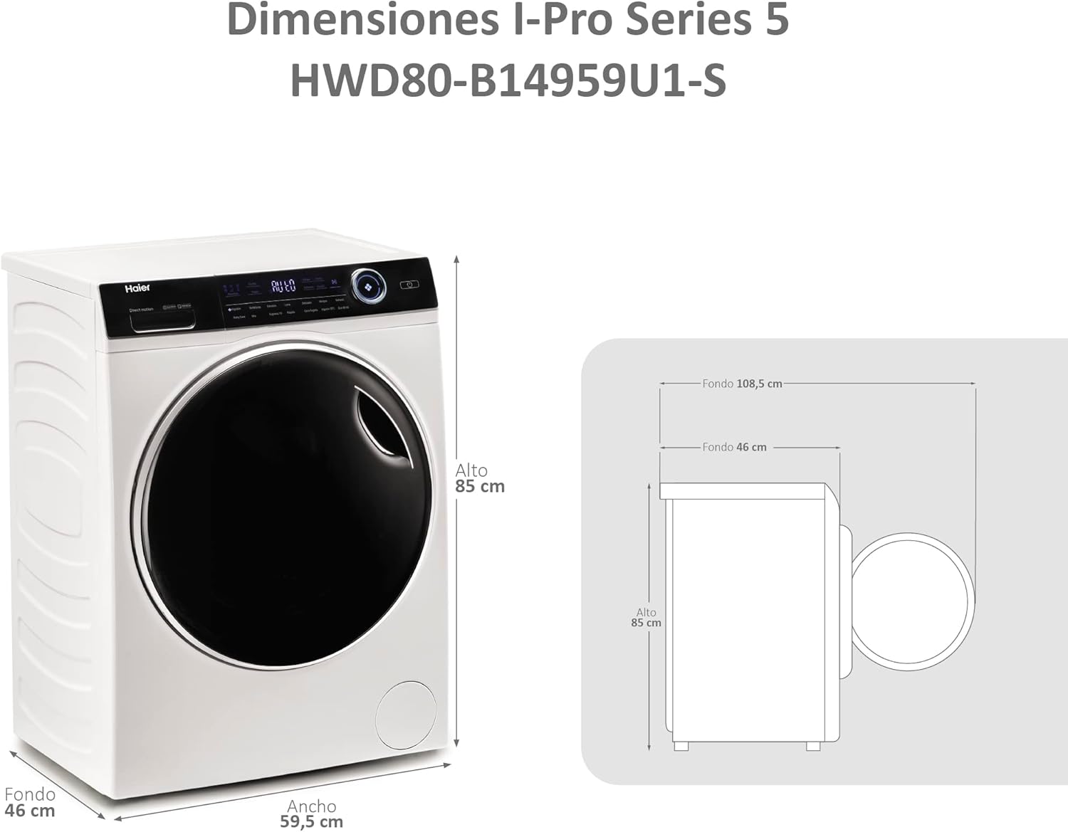 Haier I-Pro Series 5 HWD80-B14959U1 dimensions diagram