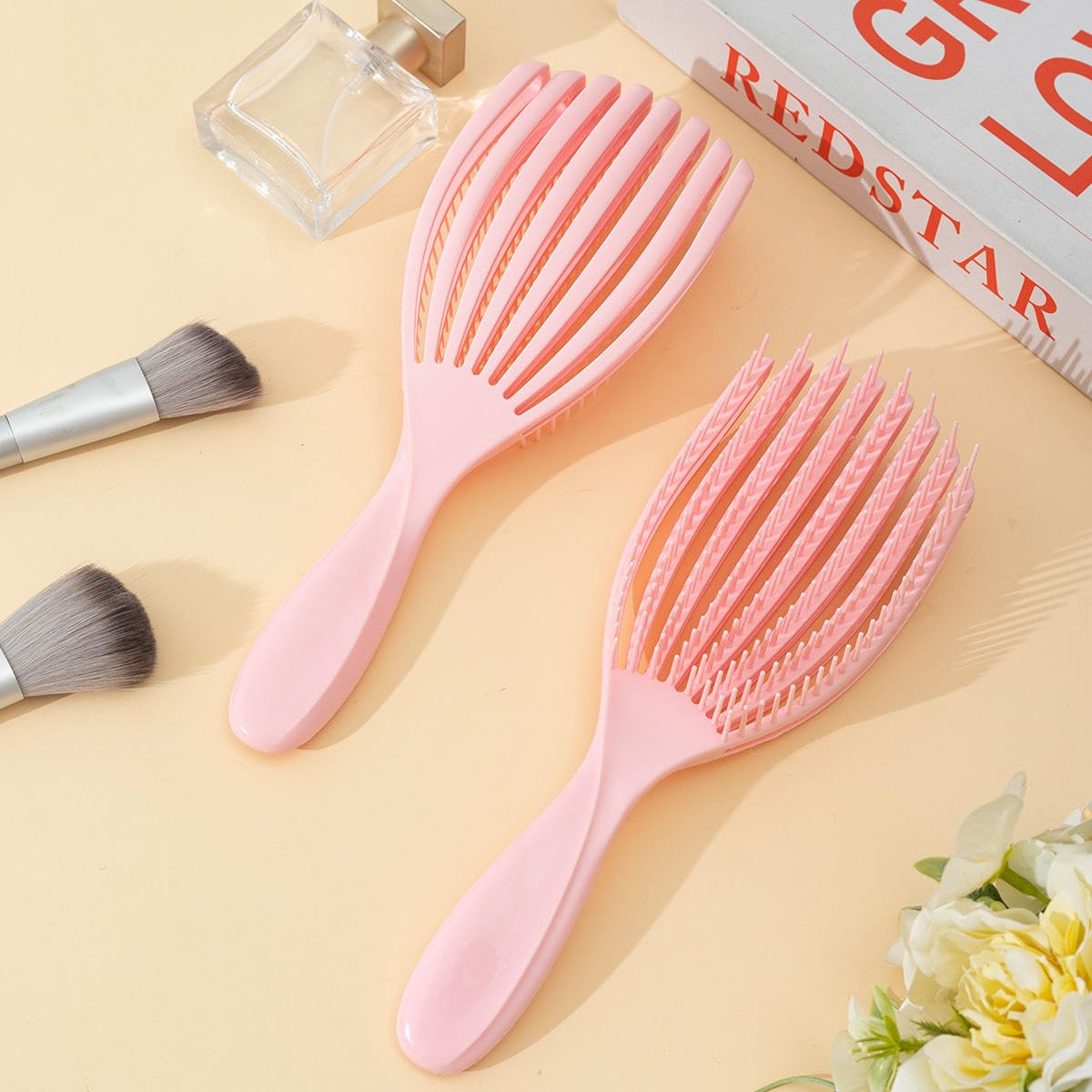 professional 8 row vented hair brush for men & women | flexible detangling comb wet dry anti-static scalp massage fast blow hollow design smooth styling curly, straight all types [pink]