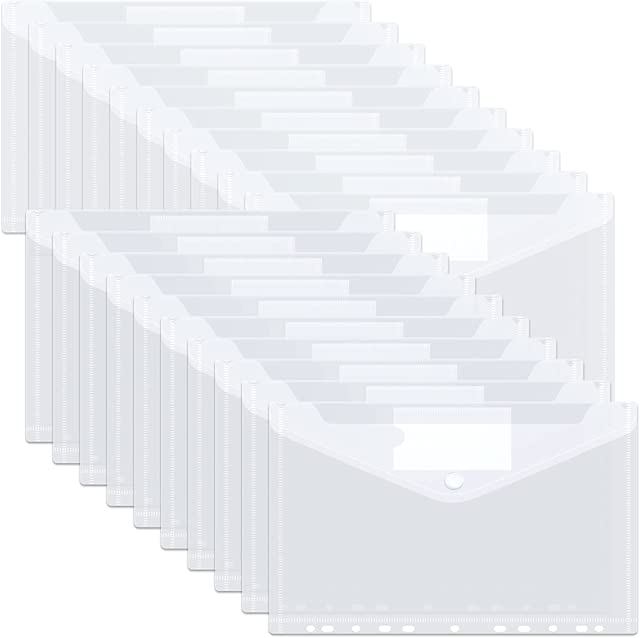 JMIATRY 50 PCS Clear Binder Pockets for 3 Ring Binder Folders with Pockets and Holes, Plastic Envelopes with Snap Closure, A4 Size Binder Inserts for 2/3/4 Ring Document Storage