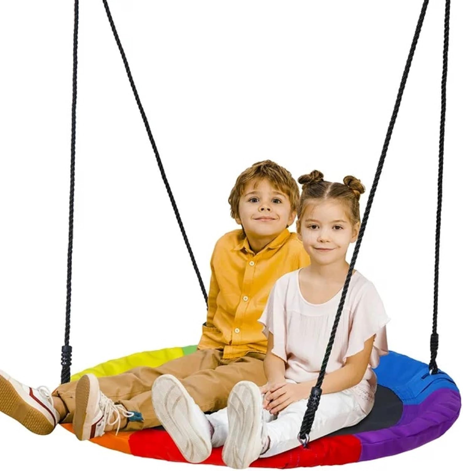 Saucer Tree Swing for Kids,700Lb Weight Capacity, Waterproof Oxford Fabric Platform Swing Seat with Adjustable Ropes for Children (Rainbow)