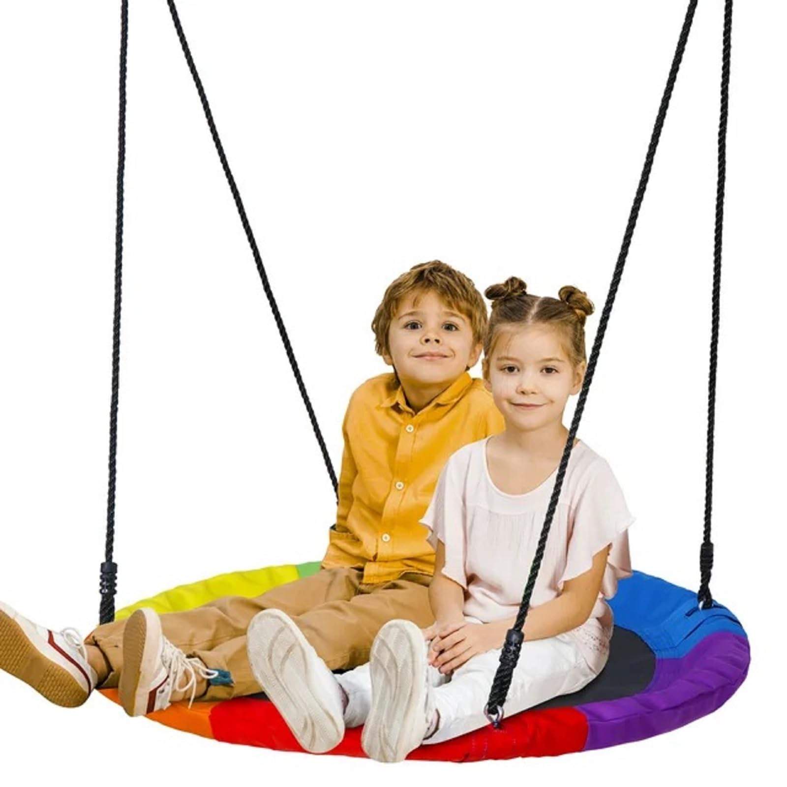 monleelnom Saucer Tree Swing for Kids,700Lb Weight Capacity, Waterproof Oxford Fabric Platform Swing Seat with Adjustable Ropes for Children (Rainbow)