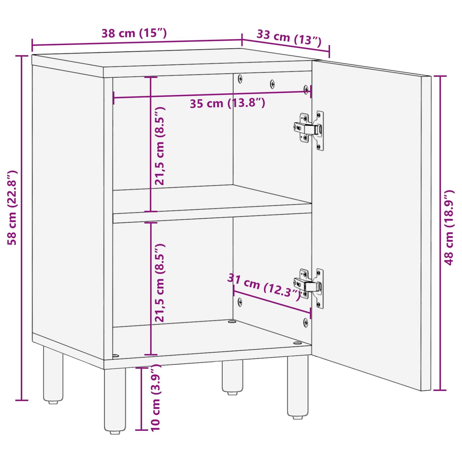 Badezimmerschrank Braun Massivholz Mango 38 x 33 x 58 cm mit Tür und Regal platzsparend für Badezimmer Aufbewahrung Stauraum Möbelset Gäste WC