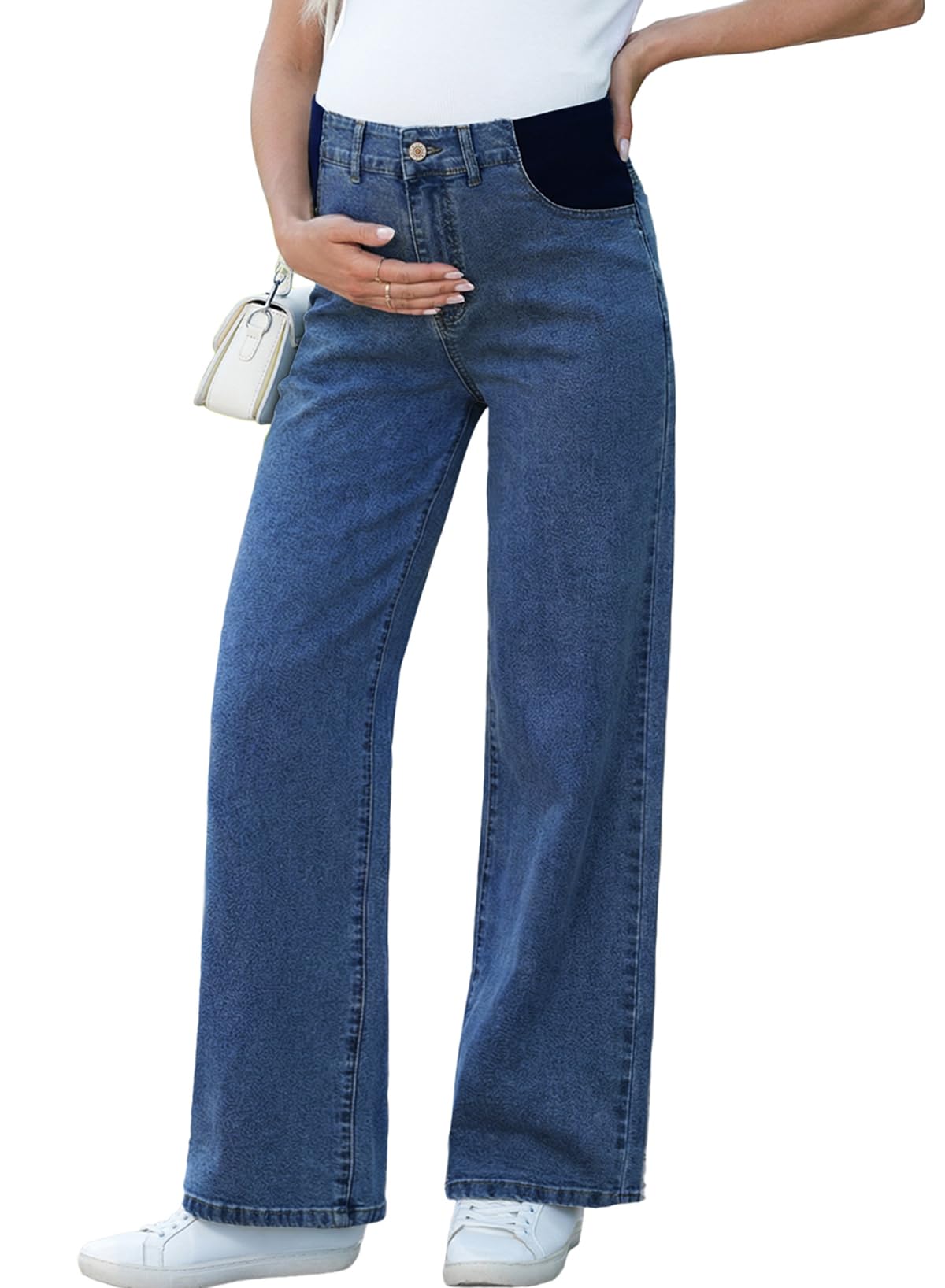 BLENCOT Maternity Jeans for Women High Waist Straight Leg Pregnancy Denim Pants with Pockets