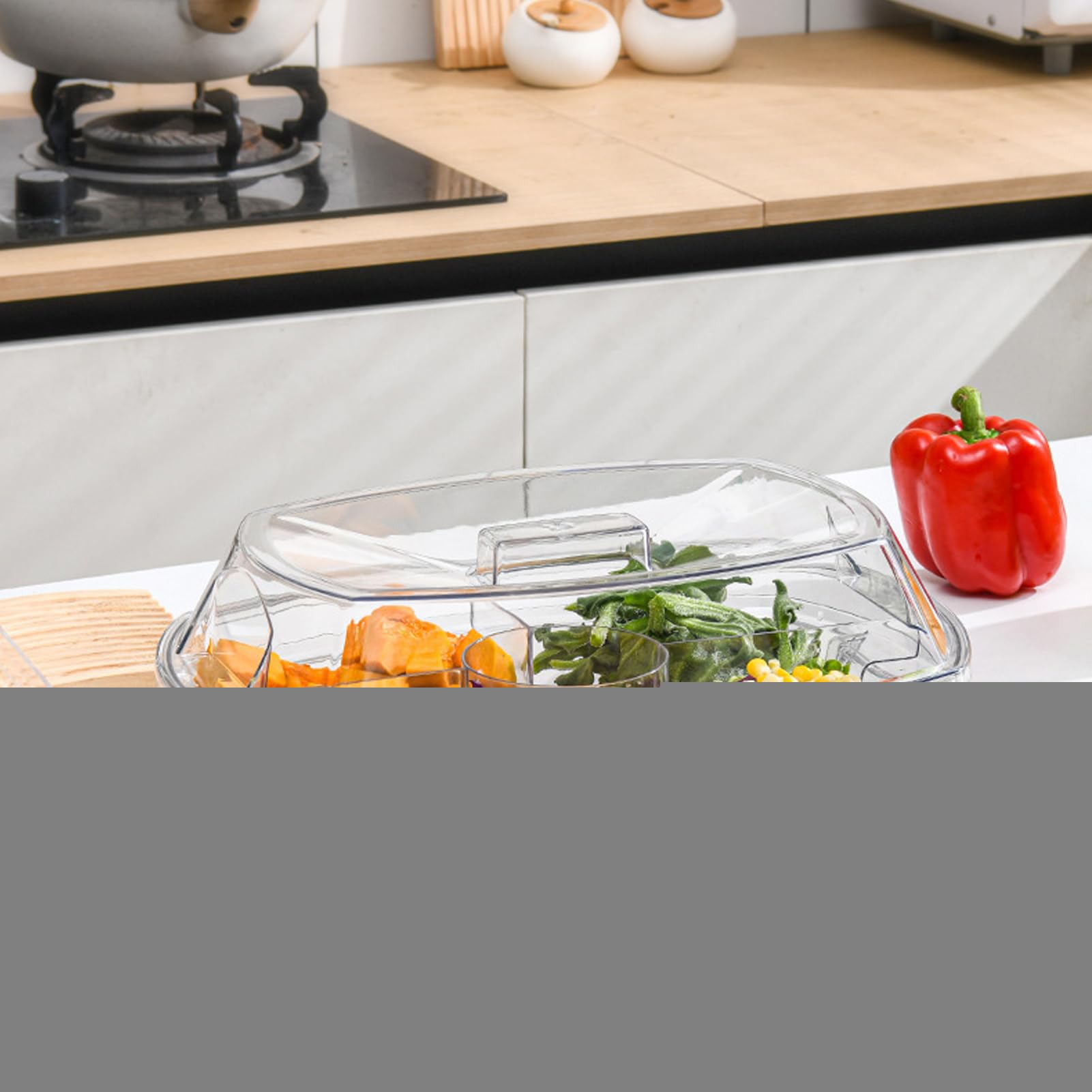 Bandeja de servir fría para fiestas, plato de 4 compartimentos con tapa, perfecto para frutas, aperitivos, postres, verduras, mariscos y camarones, cocta - Ideal para picnic y nevera