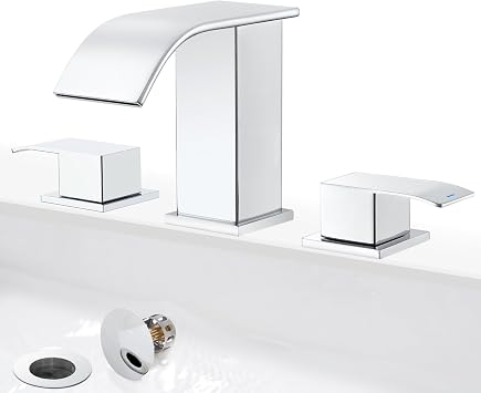GAGALIFE 8 Inch Waterfall Bathroom Faucets for Sink 3 Hole - Chrome Bathroom Faucet with Pop-up Drain, Widespread Bathroom Sink Faucet 2-Handles, Patent No. US D967,340 S