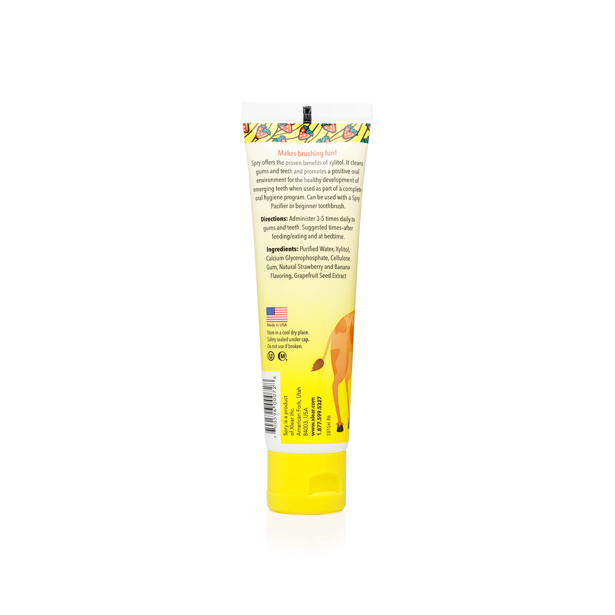 Dentifricio Naturale Spry allo Xilitolo per 3 Mesi in su - Gel Dentale Senza Fluoro, Gusto Delizioso, Favorisce lo Sviluppo dei Primi Denti, Gusto Fragola e Banana 2 Fl Oz (Pack of 6)