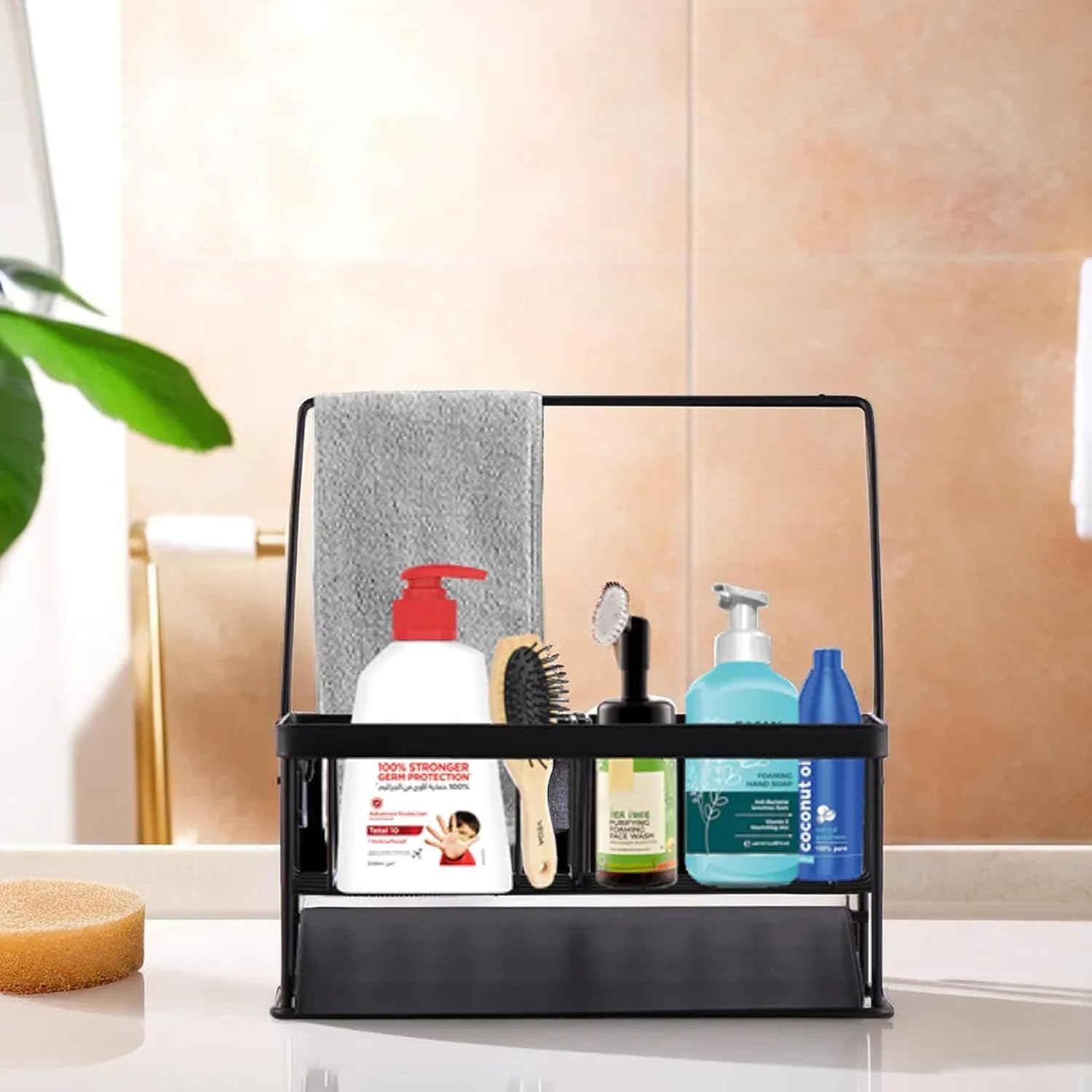 Kuber Industries Steel Dish Drying Rack for Kitchen Corner | Shatterproof Strainer, Tokra for Washed Utensils, Vessel & Plates | Sink Counter Top Bartan, Dish Drainer Basket | Black