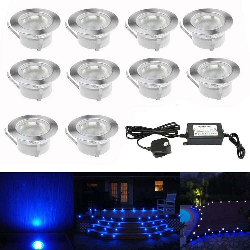 Chnxu Men's Blue 45Mm Led Decking Lights Kitchen Plinth Lights Outdoor Low Voltage Ip67 Waterproof Deck Lighting Kits Pack Of 10