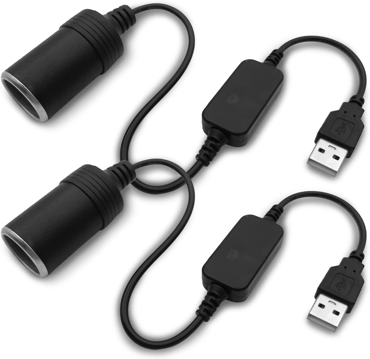 2PCS USB A Male to 12V Car Cigarette Lighter Socket Female Converter Cable 16.2IN, for Car Cigarette Lighters DVR Dash Camera