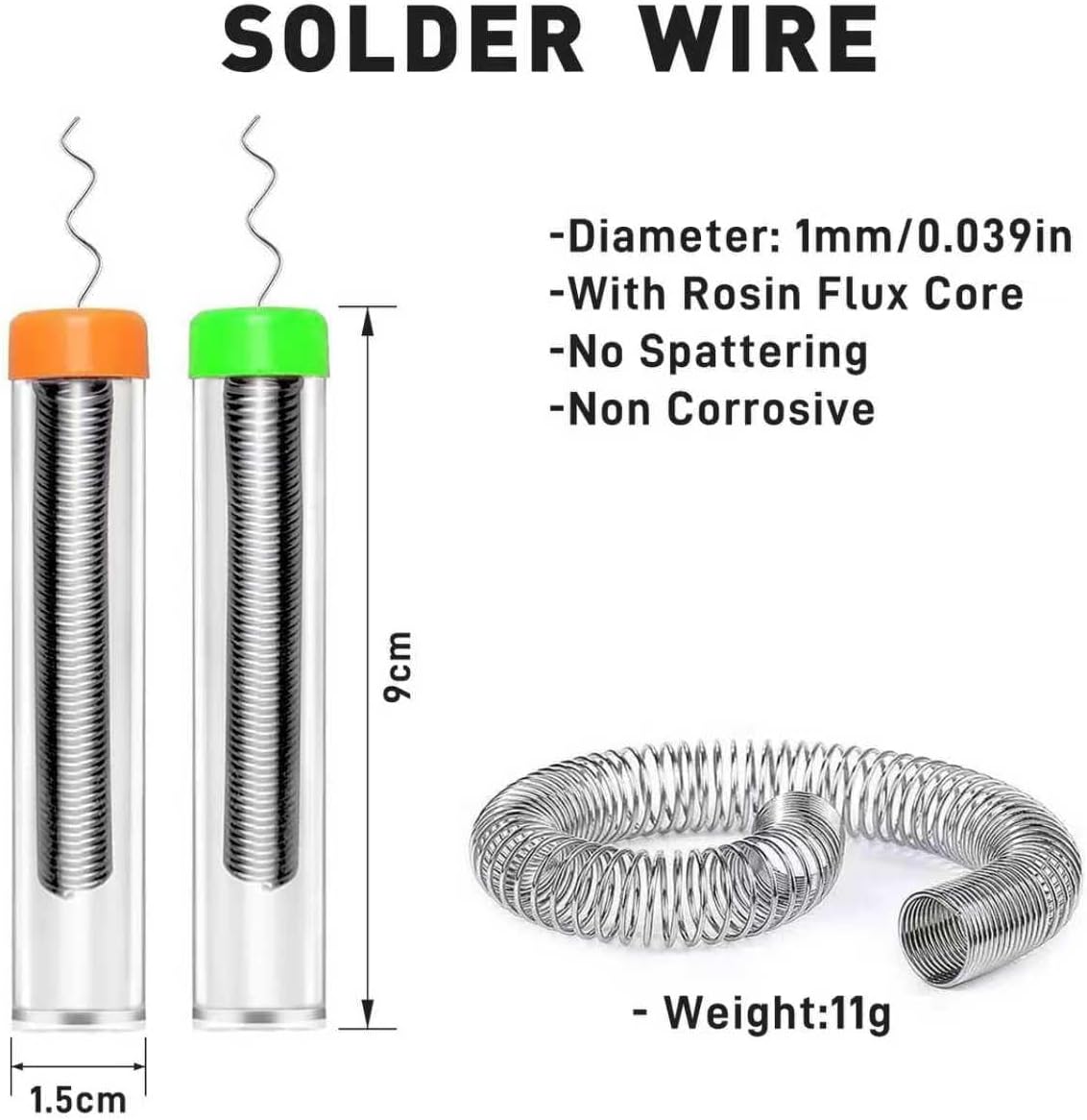6-in-1 solder kit, soldering iron tip cleaner +1.0mm solder wire(11g*2pcs)+Rosin Solder Flux Paste (1.75 oz/50g), desoldering wick (2.5 * 3.0mm,9.8ft) Stainless steel scraper stir welding tool