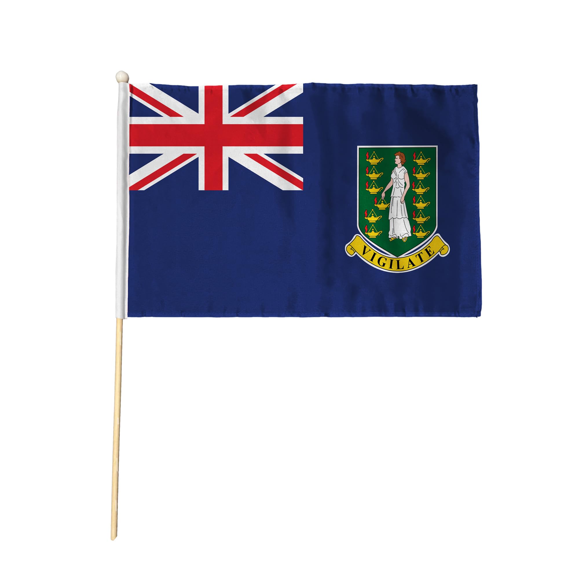 Flagtex British Virgin Islands BVI Pack of 2 Hand Waving Flag (9x6 Inch) - Premium Wooden Stick Hand Flag 9x6 Inch Natural Wood Pole UK Territory Blue Ensign Flag