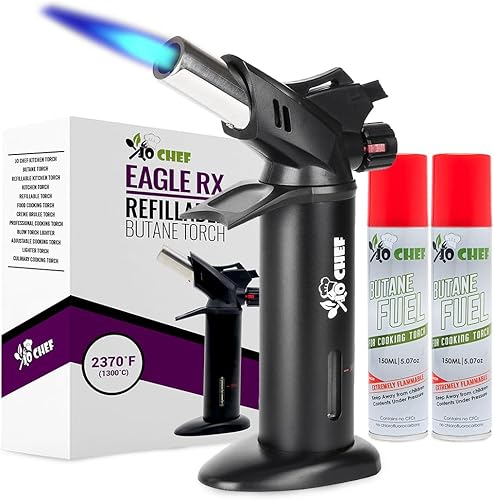 Eagle RX Crème Brûlée - Antorcha de alimentos de cocina más segura - Interruptor de seguridad protector de mano medidor de combustible agarre