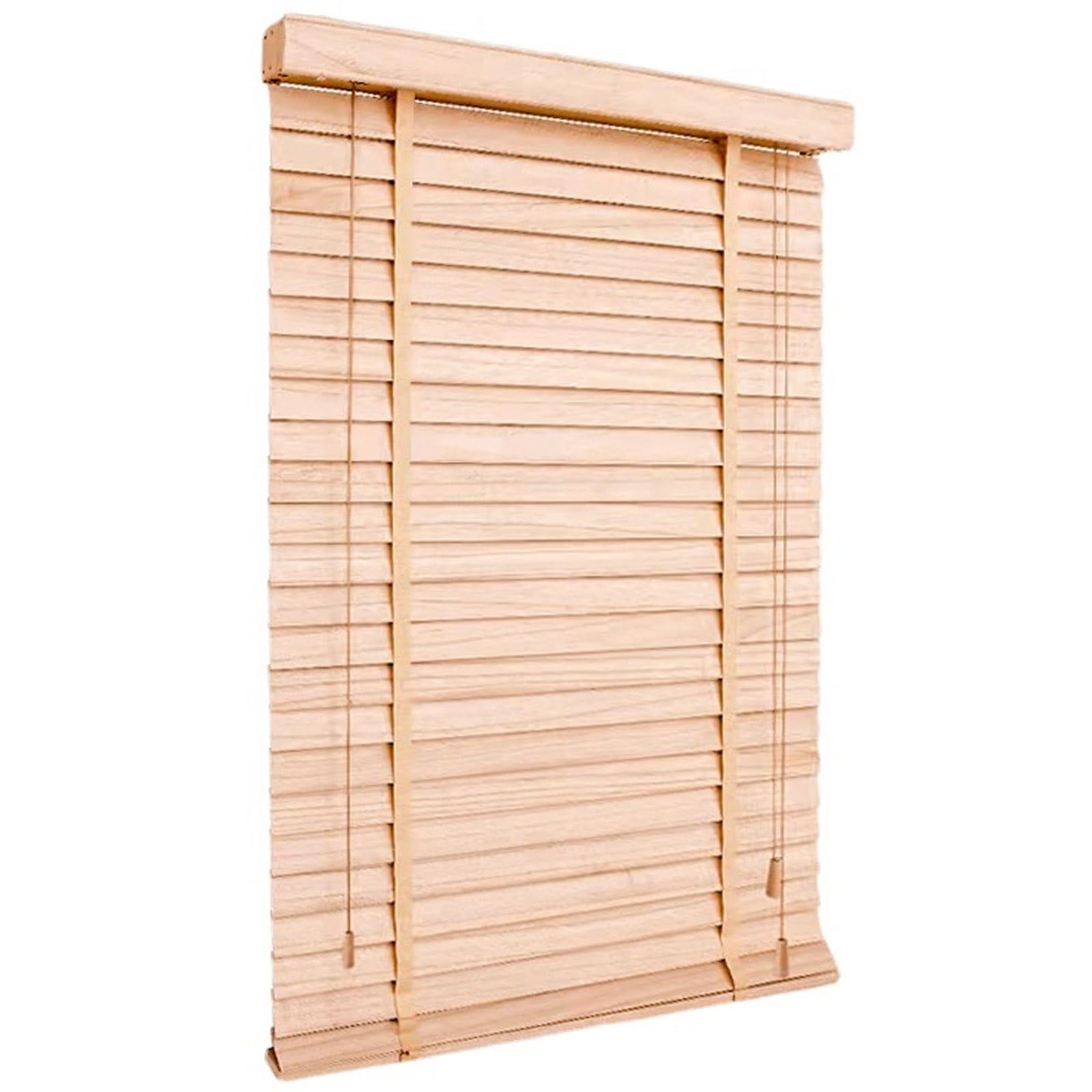 2" Slats Blinds for Indoor Windows W 22" 24" 34" 44" 48" 60" 64" 72" Cordless Faux Wood Window Blind Waterproof Wooden Horizontal Wood Venetian Blind & Shades for Office Door Bedroom(Light wood grain)