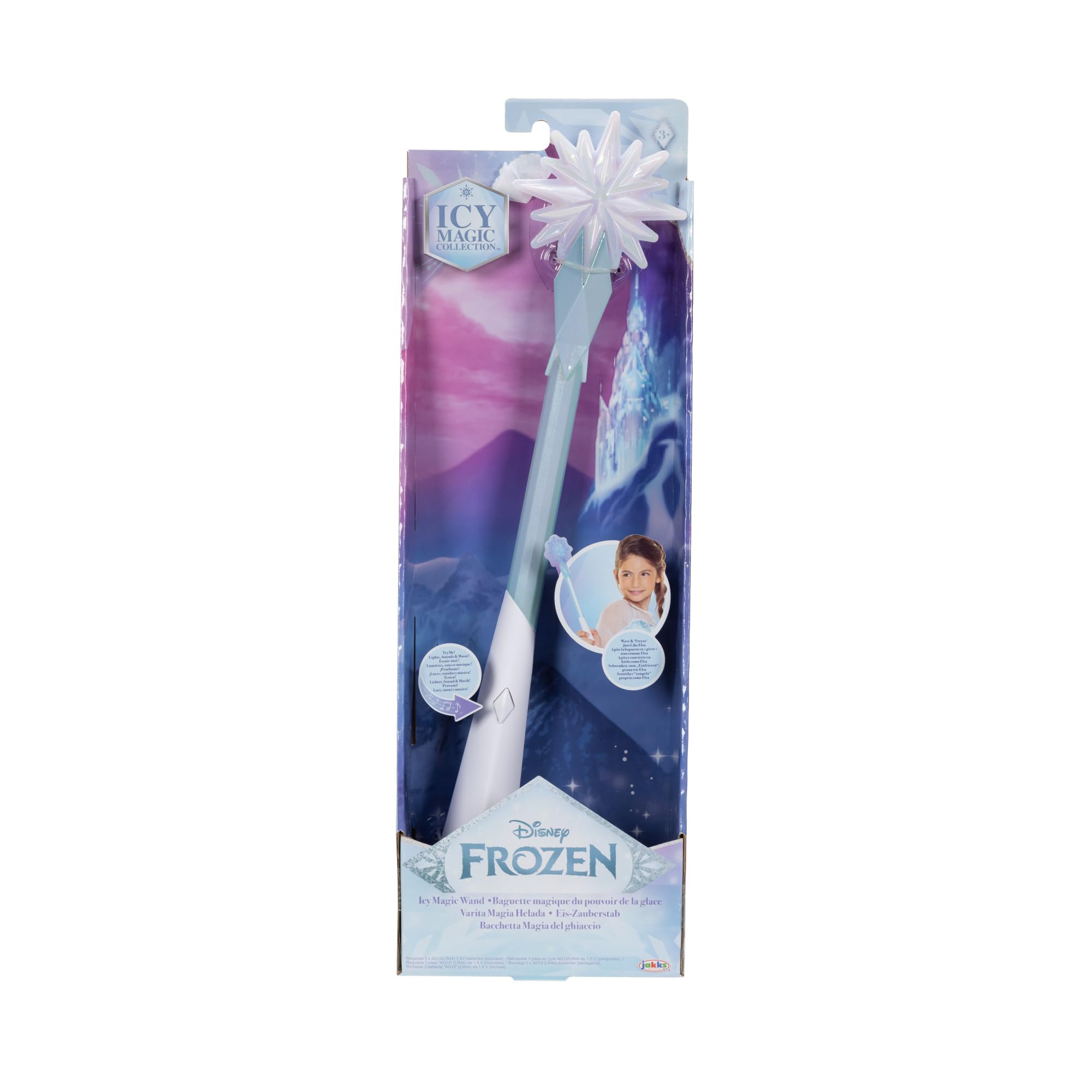 Disney Frozen Bacchetta Magica di Ghiaccio, Ufficiale Jakks Pacific, Include luci e Suoni, riproduce “Let It Go”, Design Ghiaccio Ispirato al Film, per Gioco Creativo e Travestimenti