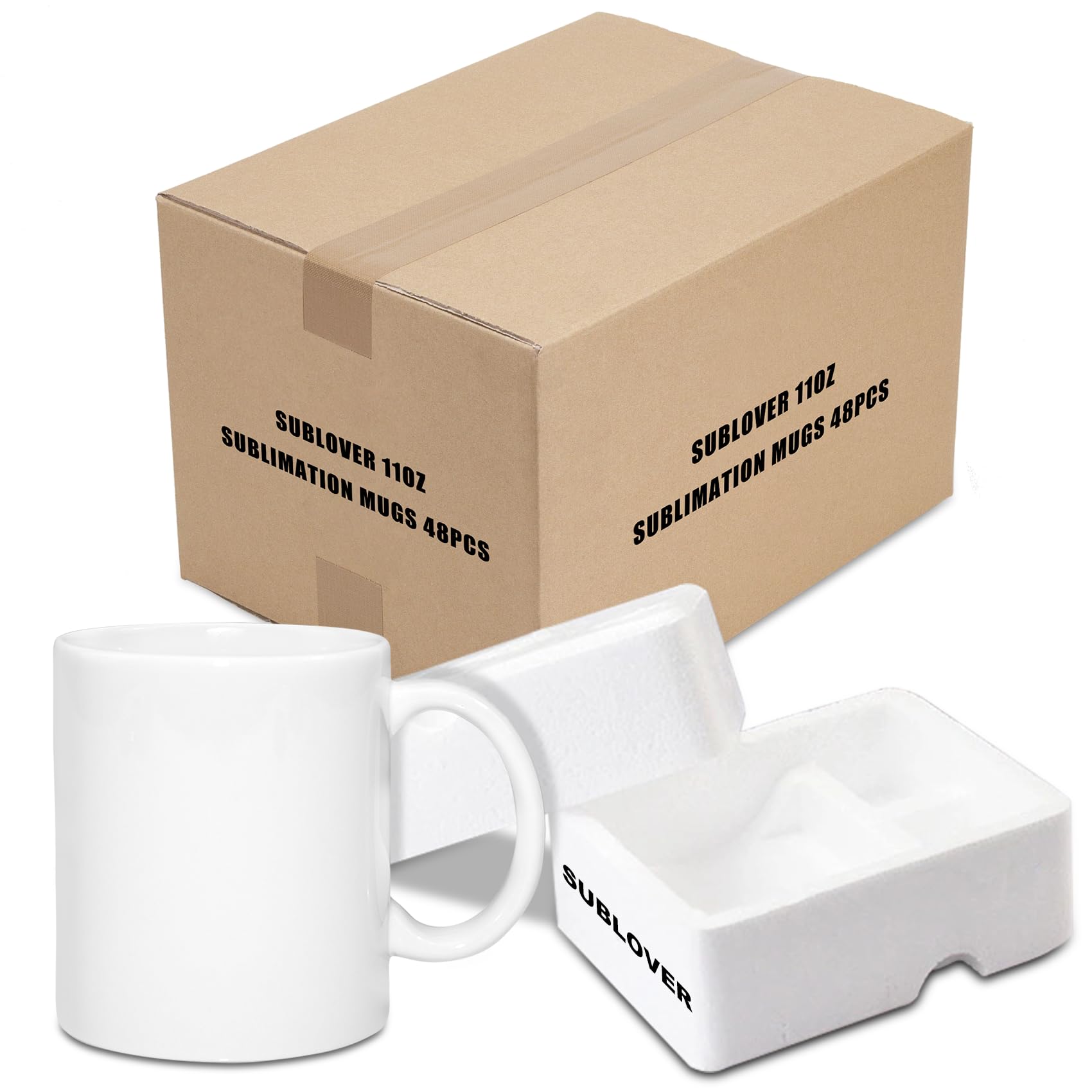 SUBLOVER Juego de 24 tazas de cerámica blancas para sublimación, tazas de café de 325 ml, tazas de sublimación a granel para Navidad para máquina de prensa de tazas
