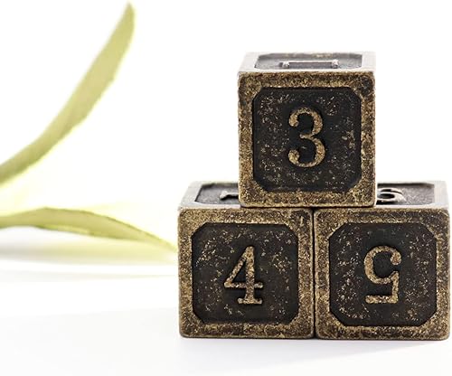 Miniatura 6 de Haxtec Juego de 3 dados de metal D6 para Dungeons and Dragons D&D RPG-Antique Bronze
