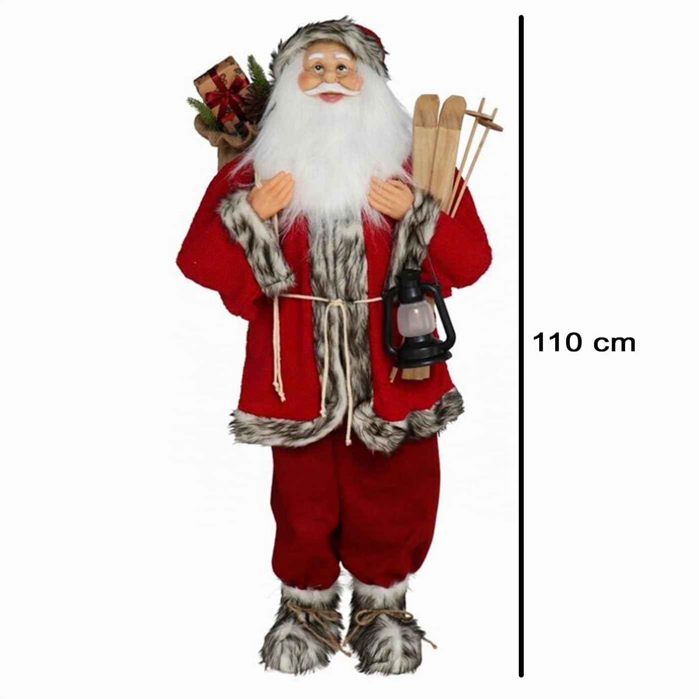 Acan Tradineur - Figura de Papá Noel con esquís, poliéster y plástico, Santa Claus de pie, decoración Festiva, Adornos Navidad, escaparates, hogar (Rojo - 110 cm)
