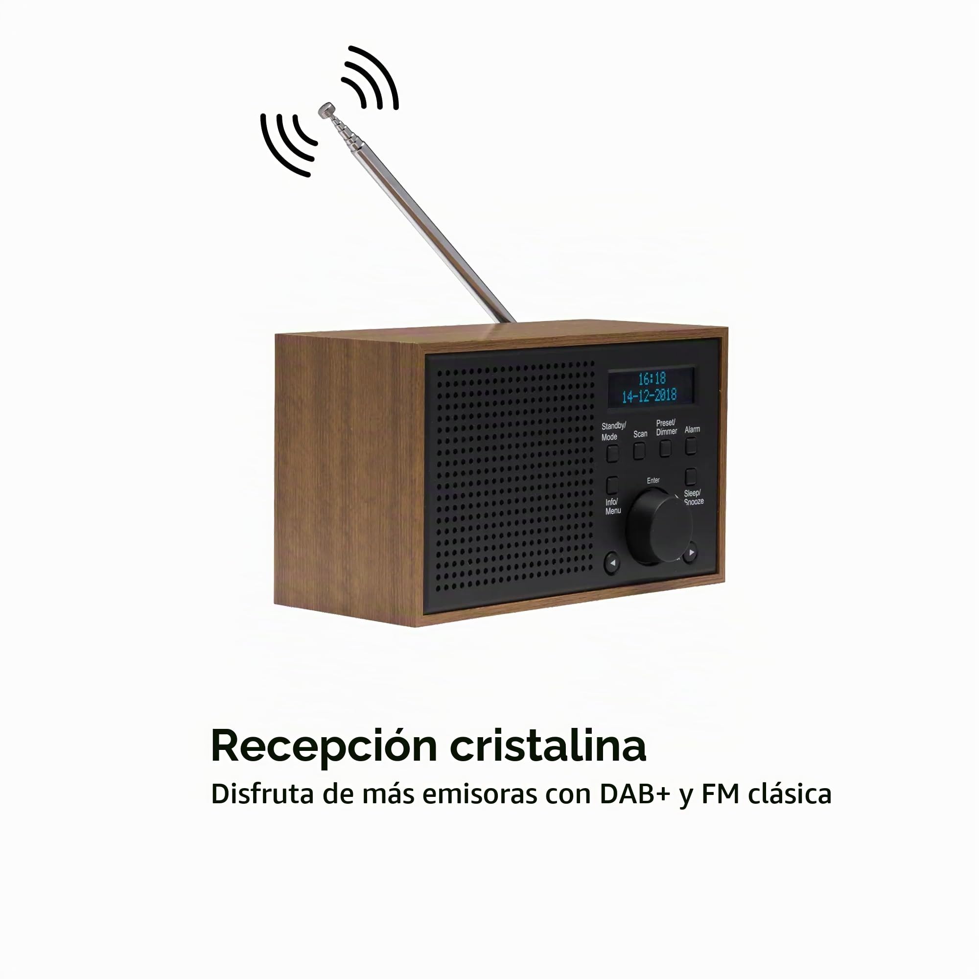 Denver DAB-46 Radio portátil Dab+/FM Gris Oscuro, Pantalla LCD, Altavoz 2 W, Funcionamiento con Pilas AA | Pantalla LCD, hora automática, antena telescópica, fuente de alimentación, 4 pilas AA