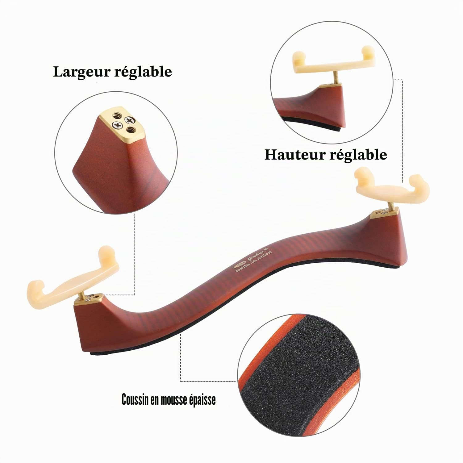 Fansjoy Épaulière Réglable pour Violon 3/4 et 4/4 - Coussin en Bois Avec Sourdine