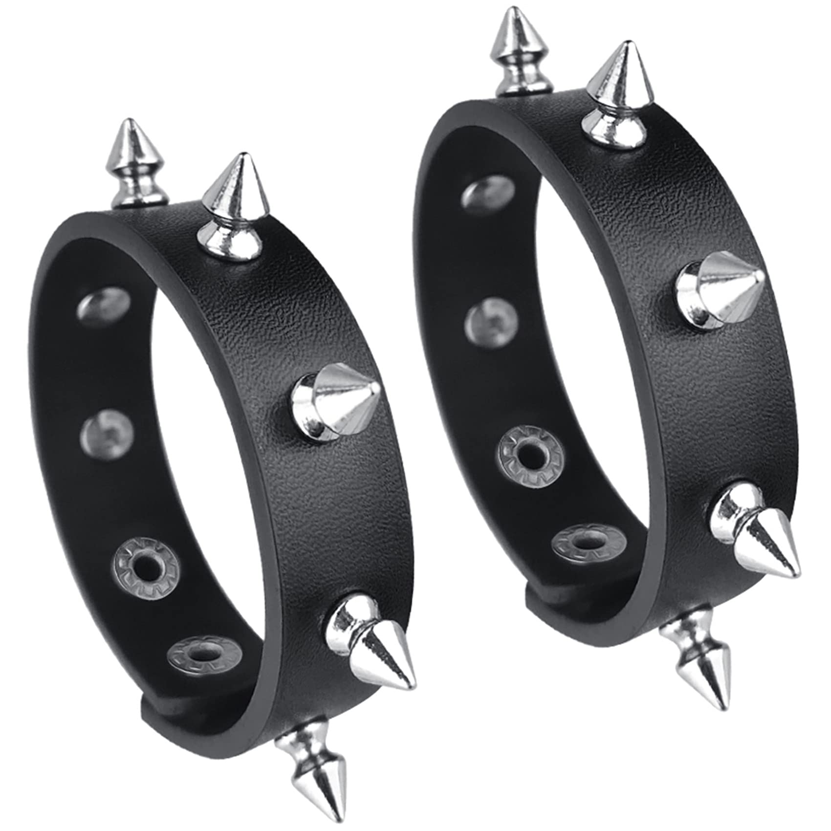 maikun 2 Pieces Punk Leather Bracelet, Metal Studded Black Wristband for Halloween Cosplay